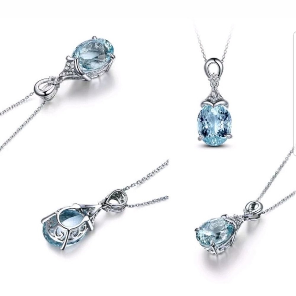 New light blue natural stone necklace pendant - Picture 6 of 7